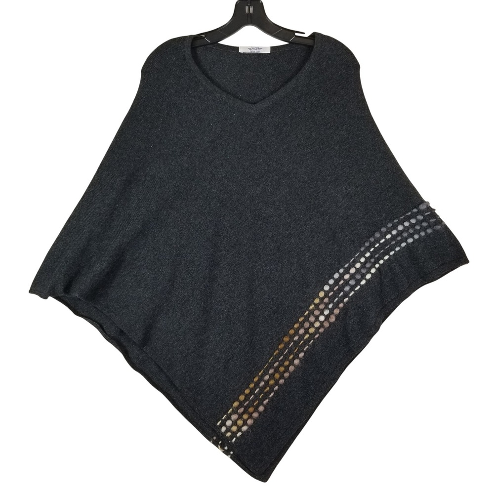 Handmade Cashmere Poncho Women OS Charcoal Gray Nepal Felted Dot‎ Accent Wrap